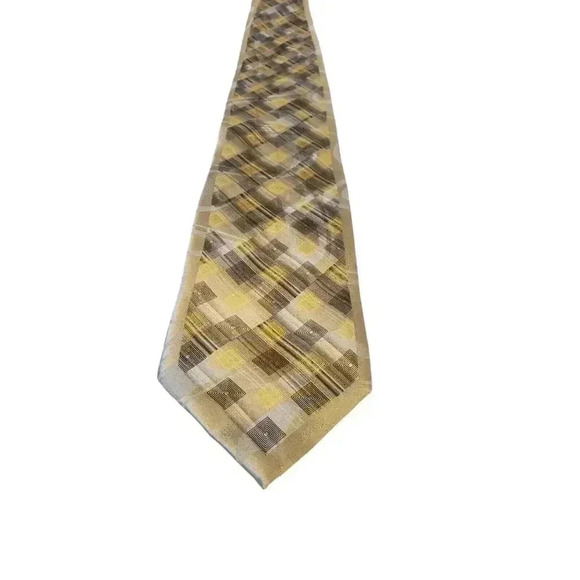 Stacy Adams Luxury Tie Brown Yellow 100% Silk Necktie Handmade Abstract Business - Picture 1 of 15